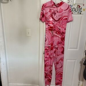 SHEIN Pink Marble Skinny Jumpsuit